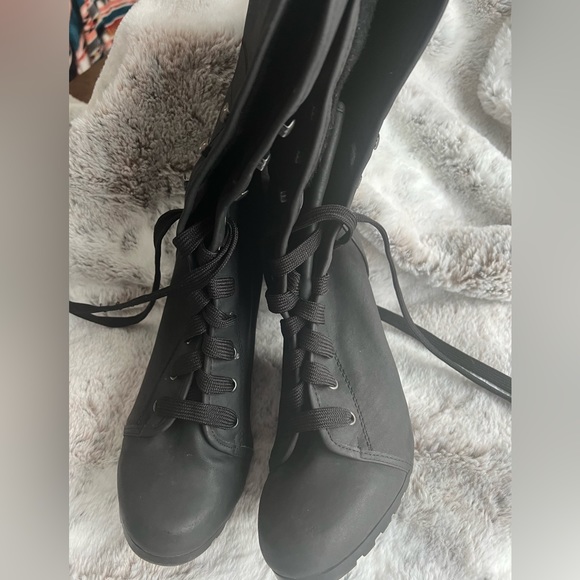 COPY - Black lace up heel boots. Size 11. - Picture 1 of 6